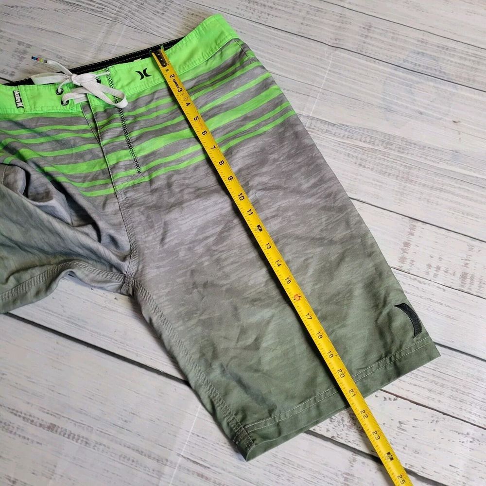Hurley Board Shorts Mens 32 (36) Lime Green Gray Swim Trunks Drawstring Pocket - Picture 8 of 8